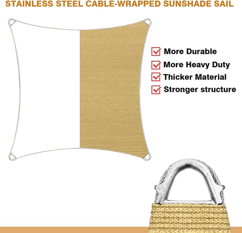 Coumavin Reinforced Corners & Edges 12' x 12' x 12' Triangle Sun Shade Sail Commercial Grade Curved Edge UV Block Canopy for Outdoor, Patio, Backyard, Garden, Pool, Deck, Heavy-Duty Design, Sand - Image 5